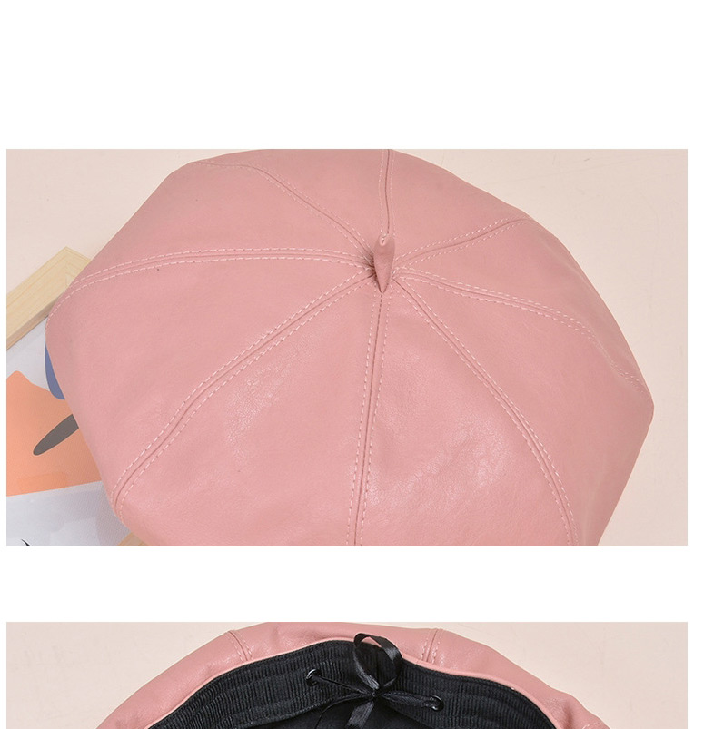 Fashion Black Leather Solid Color Stitching Octagonal Beret,Knitting Wool Hats