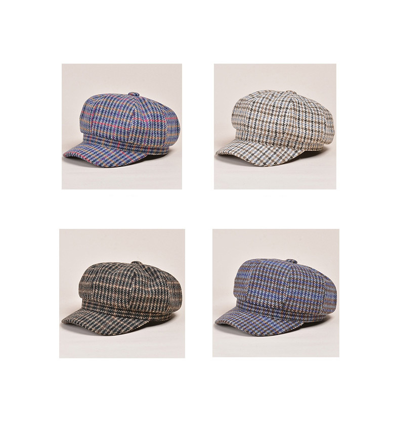 Fashion Coffee Color Houndstooth Stitching Woolen Octagonal Beret,Knitting Wool Hats