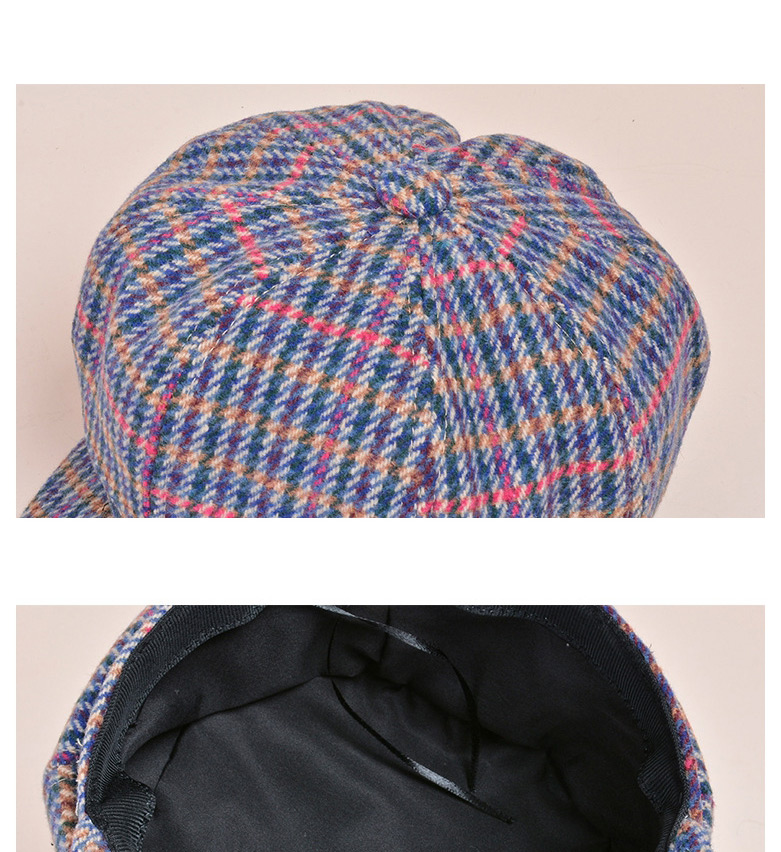 Fashion Navy Houndstooth Stitching Woolen Octagonal Beret,Knitting Wool Hats