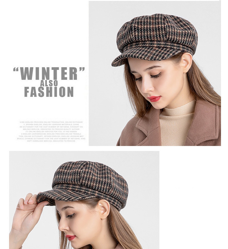 Fashion Colorful Houndstooth Stitching Woolen Octagonal Beret,Knitting Wool Hats