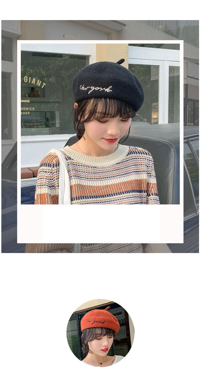 Fashion Skin Powder Wool Solid Color Embroidered Letter Beret,Knitting Wool Hats