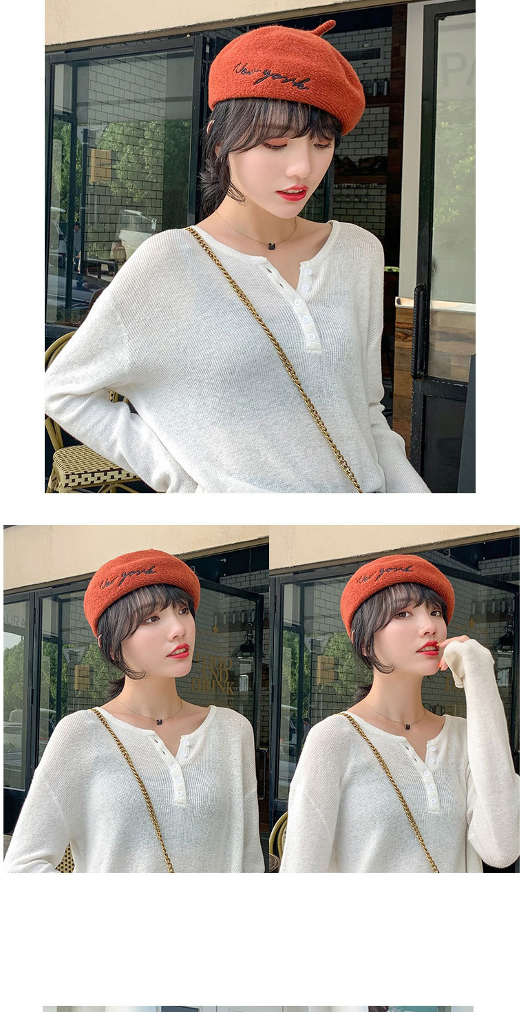 Fashion Beige Wool Solid Color Embroidered Letter Beret,Knitting Wool Hats
