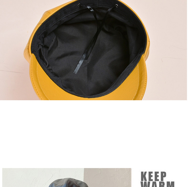 Fashion Beige Pu Leather Stitching Octagonal Beret,Sun Hats
