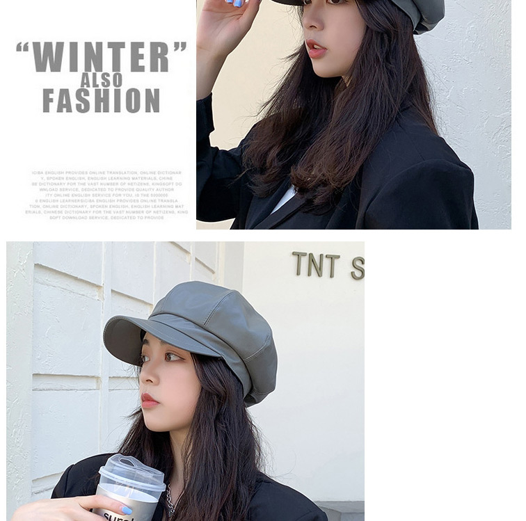 Fashion Turmeric Pu Leather Stitching Octagonal Beret,Sun Hats