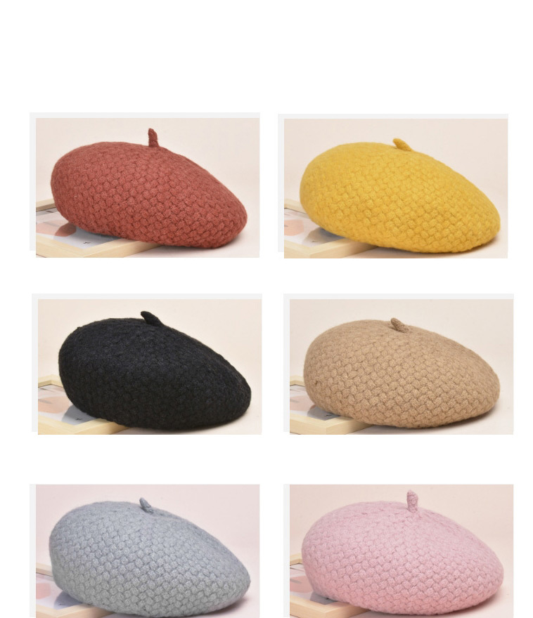Fashion Turmeric Wool Knitted Solid Color Beret,Knitting Wool Hats