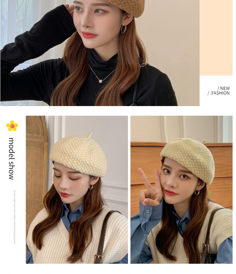 Fashion Turmeric Wool Knitted Solid Color Beret,Knitting Wool Hats