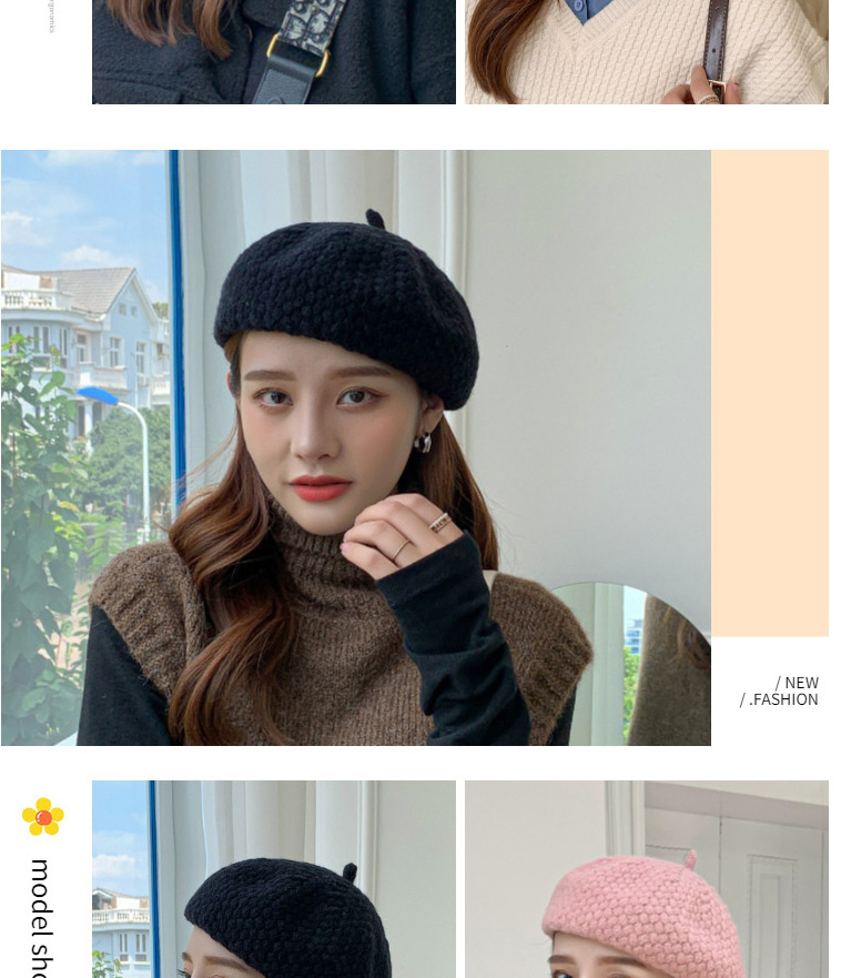 Fashion Khaki Wool Knitted Solid Color Beret,Knitting Wool Hats