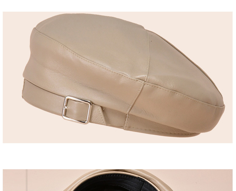 Fashion Beige Pu Leather Belt Buckle Solid Color Beret,Knitting Wool Hats