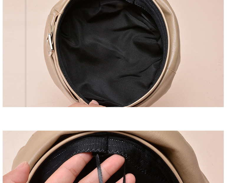Fashion Black Pu Leather Belt Buckle Solid Color Beret,Knitting Wool Hats
