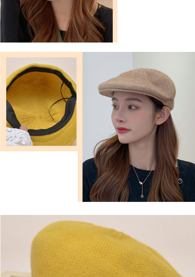 Fashion R Turmeric Knitted Letter Embroidery Octagonal Beret,Knitting Wool Hats