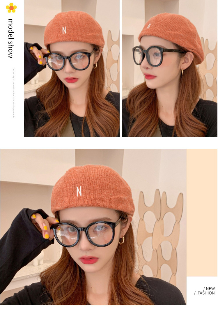 Fashion C Beige Knitted Letter Embroidery Octagonal Beret,Knitting Wool Hats