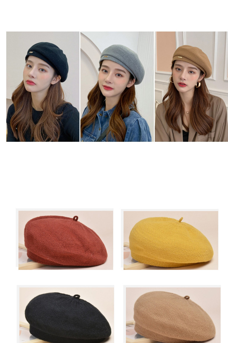 Fashion Gray Knitted Solid Color Metallic Beret,Knitting Wool Hats