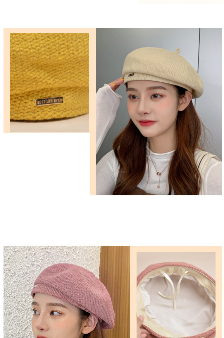 Fashion Turmeric Knitted Solid Color Metallic Beret,Knitting Wool Hats
