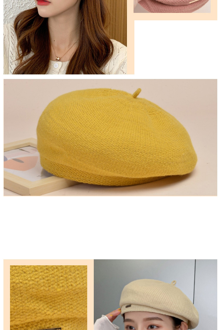 Fashion Khaki Knitted Solid Color Metallic Beret,Knitting Wool Hats