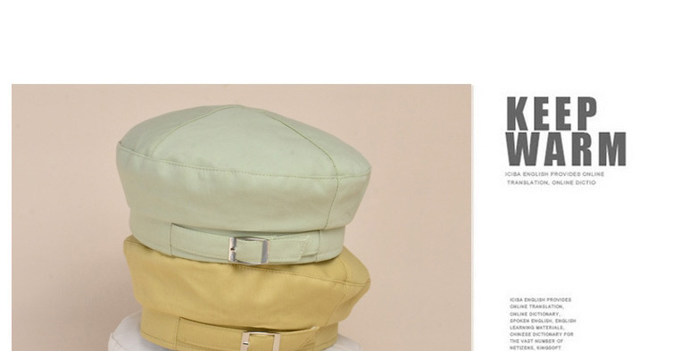 Fashion Mint Green Solid Color Belt Buckle Stitching Beret,Sun Hats