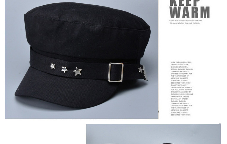 Fashion Black Metal Five-pointed Star Solid Color Stitching Navy Hat,Sun Hats