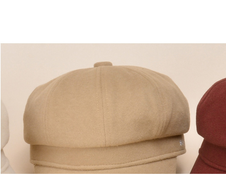 Fashion Khaki Solid Color Woolen Letter Embroidery Octagonal Hat,Knitting Wool Hats