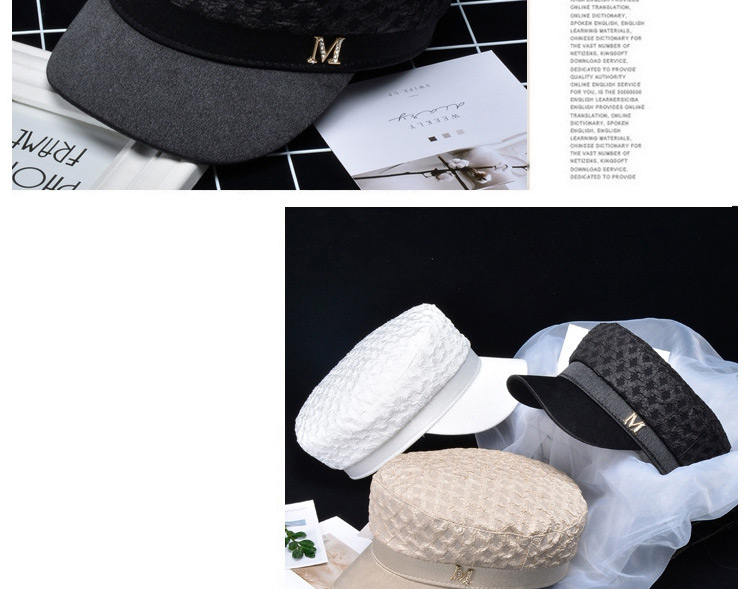 Fashion M Military Cap Black Alloy Diamond Octagonal Navy Hat With Diamond Letters,Sun Hats