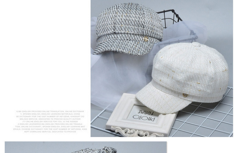 Fashion White Diamond Five-pointed Star Houndstooth Octagonal Hat,Sun Hats