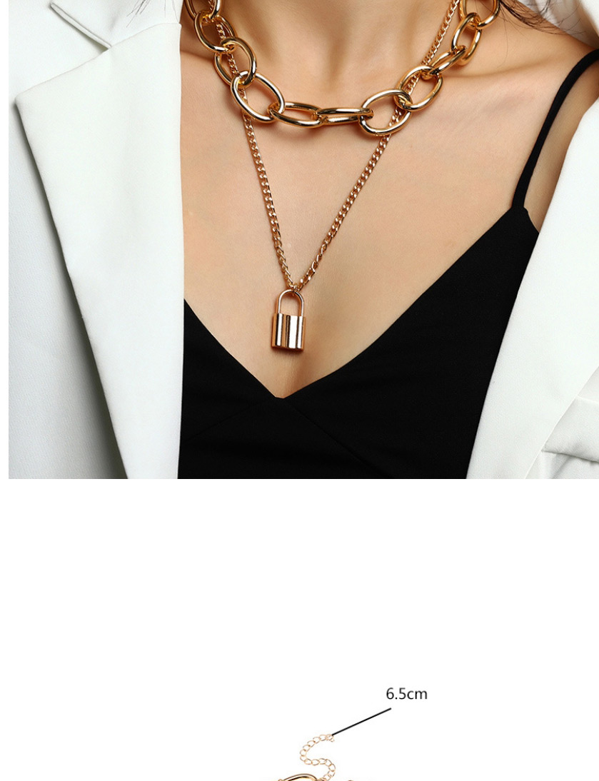 Fashion Silver Color Alloy Thick And Thin Chain Lock Shape Pendant Double Necklace,Chains