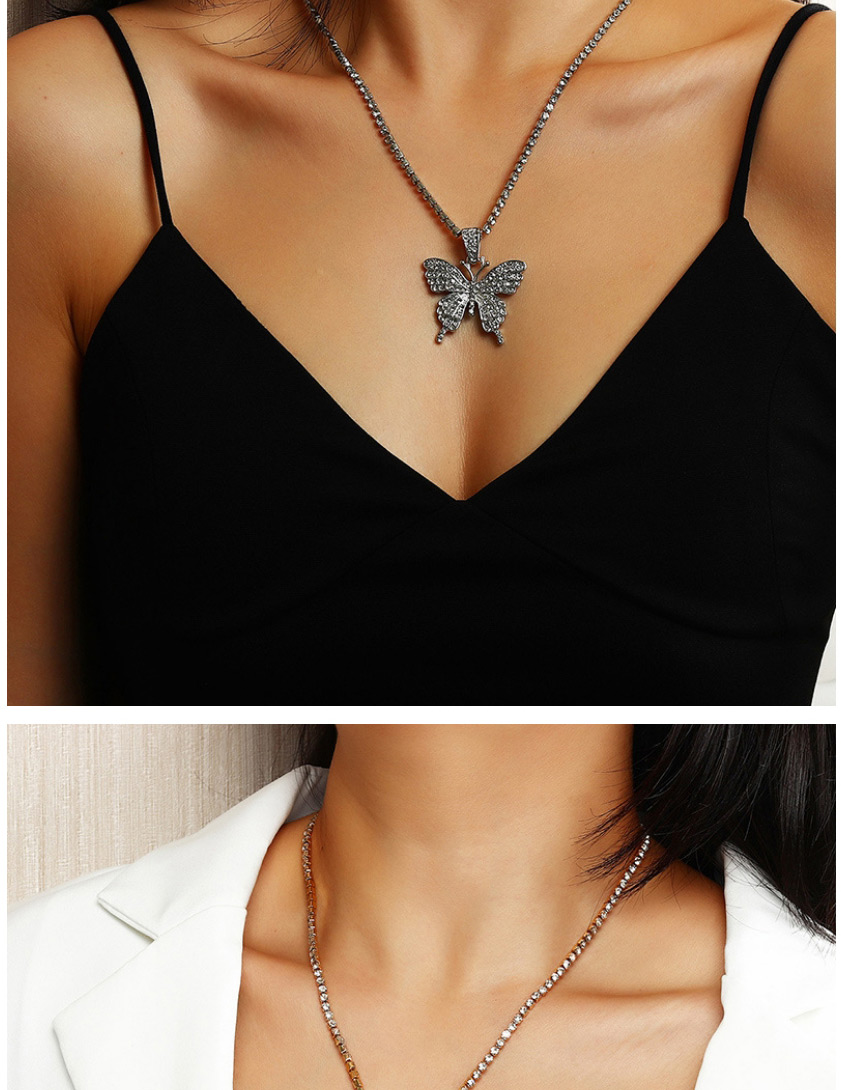 Fashion Silver Color Alloy Necklace With Diamond Butterfly Pendant,Pendants