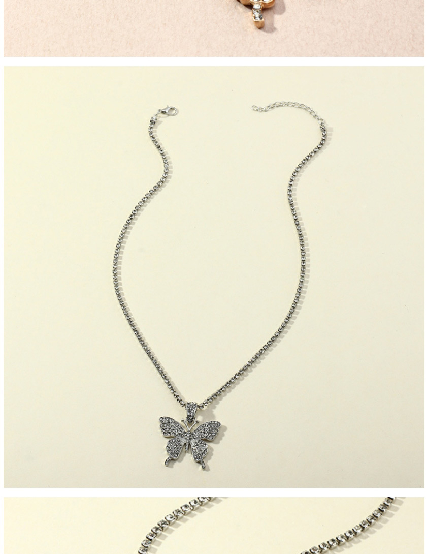 Fashion Silver Color Alloy Necklace With Diamond Butterfly Pendant,Pendants
