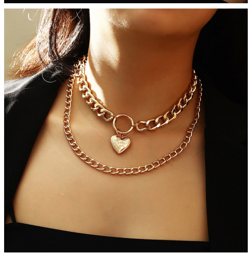 Fashion Gold Color Love Thick Chain Alloy Multilayer Necklace,Chains