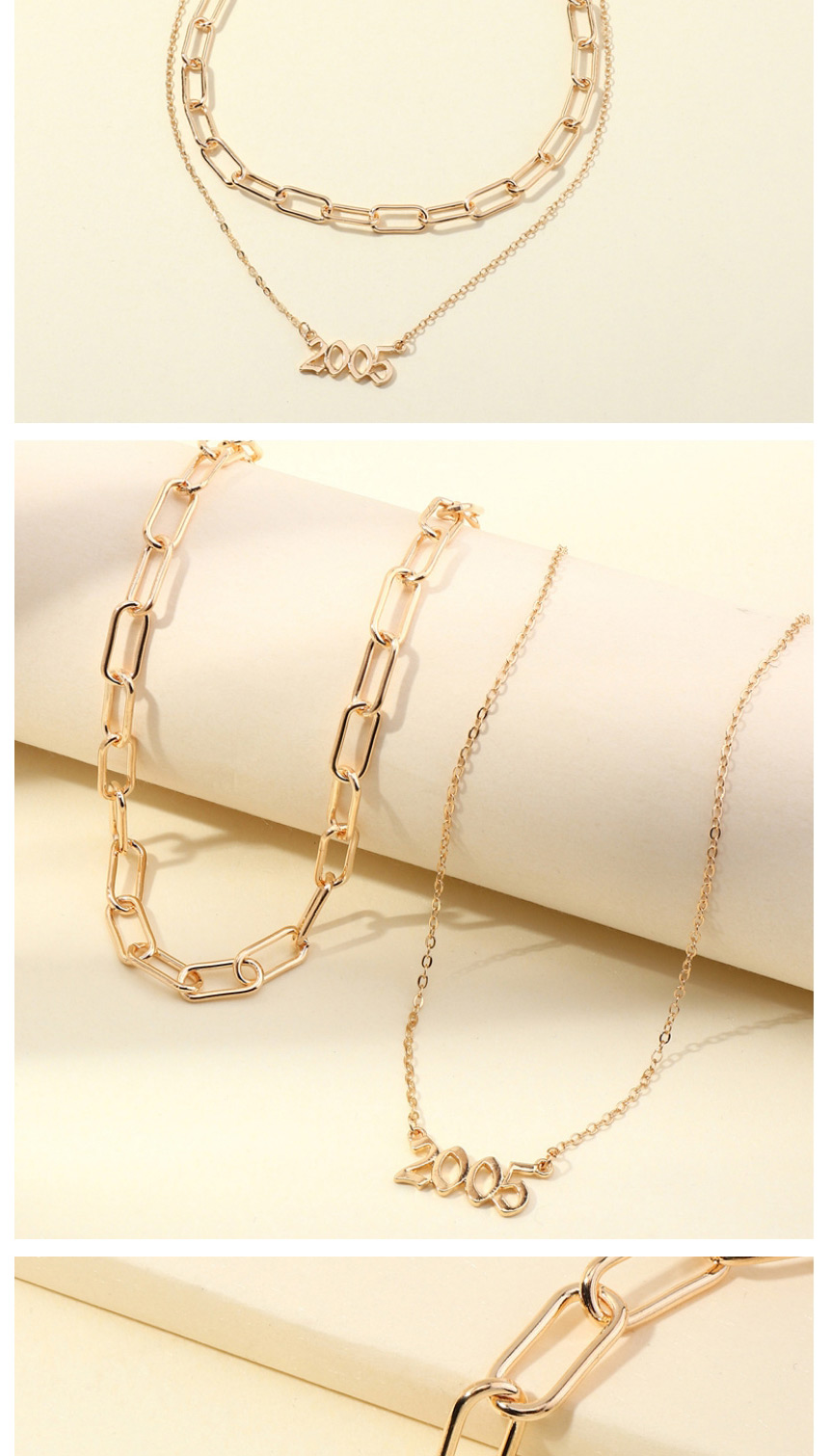 Fashion 2005 Gold Color Year Number Pendant Double Necklace,Chains
