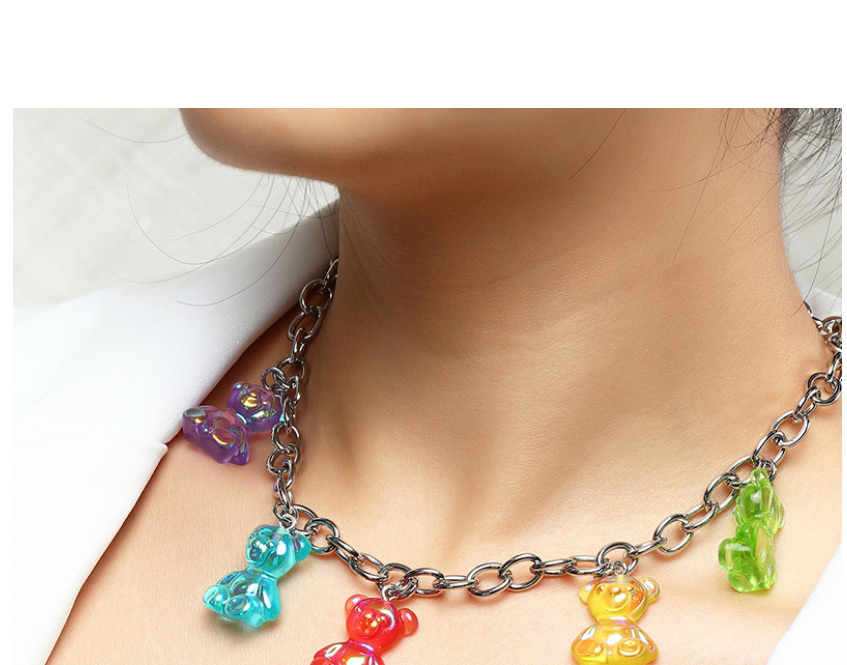 Fashion Color Mixing Resin Bear Pendant Alloy Necklace,Pendants