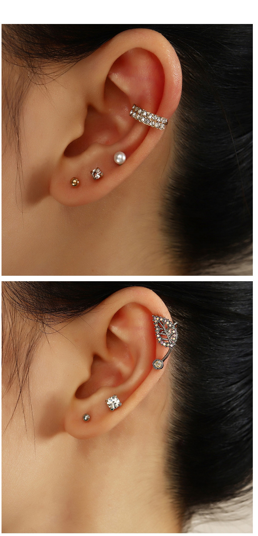 Fashion Geometry C-shaped Pearl And Diamond Geometric Non-pierced Ear Clip Set,Jewelry Sets