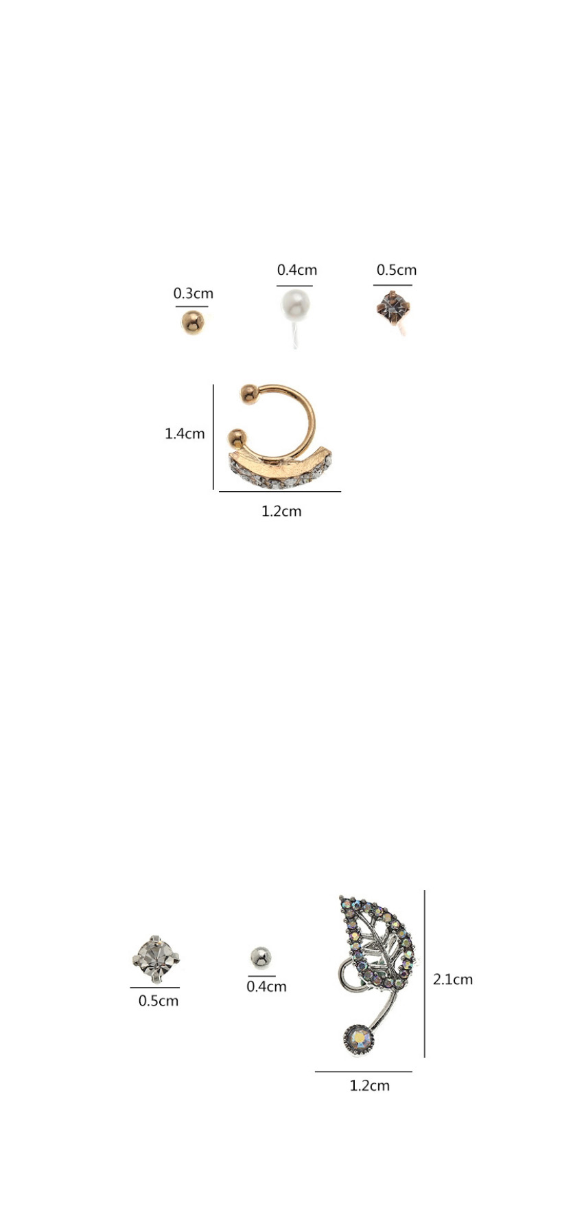 Fashion Leaves C-shaped Pearl And Diamond Geometric Non-pierced Ear Clip Set,Jewelry Sets