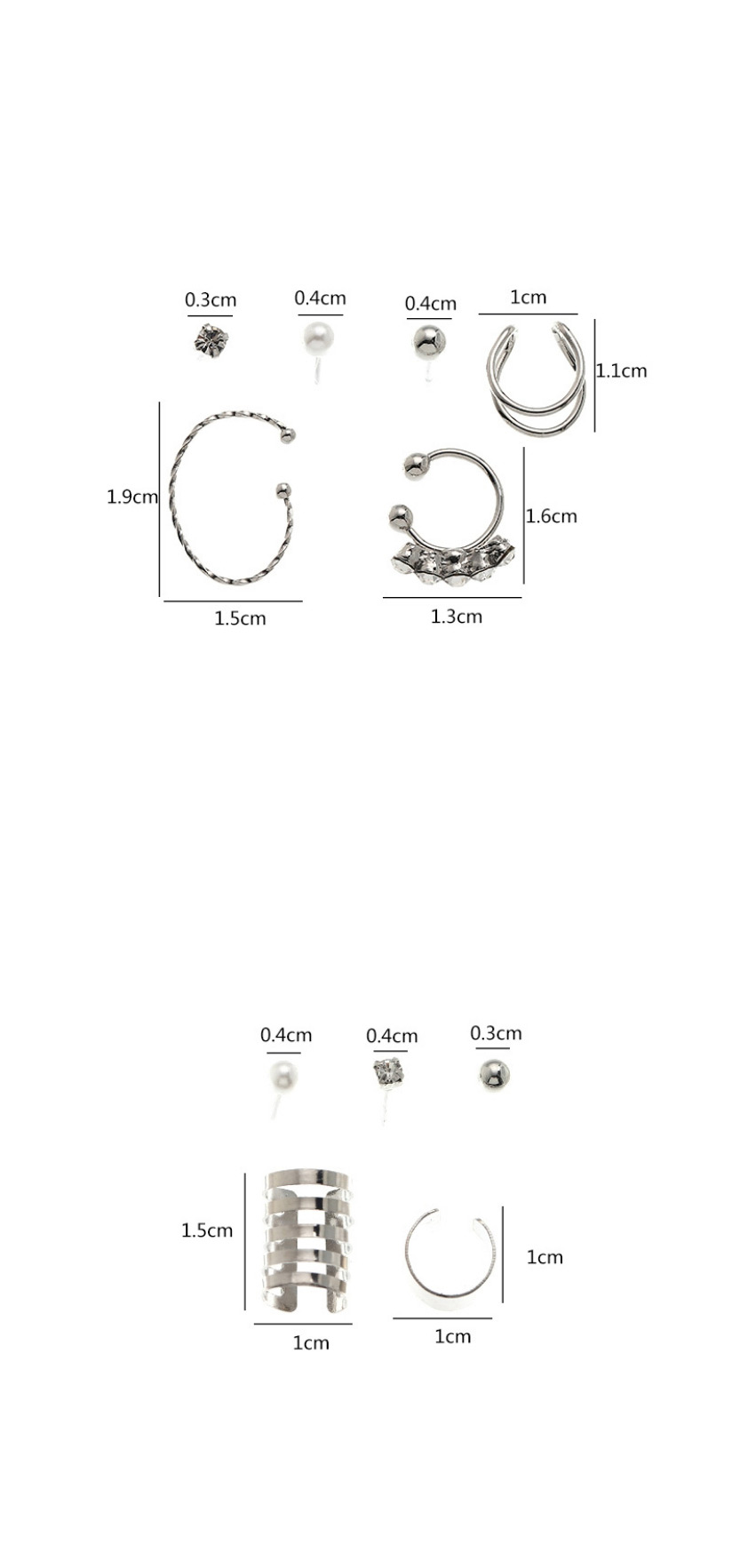 Fashion Broadside C C-shaped Pearl And Diamond Geometric Non-pierced Ear Clip Set,Jewelry Sets