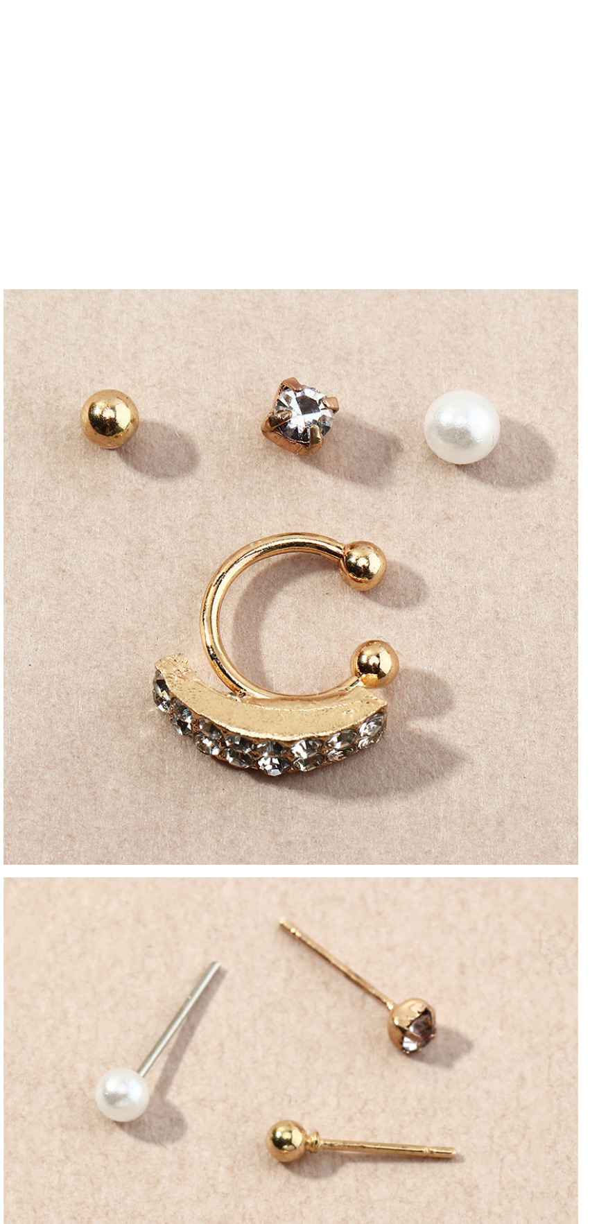 Fashion Broadside C C-shaped Pearl And Diamond Geometric Non-pierced Ear Clip Set,Jewelry Sets