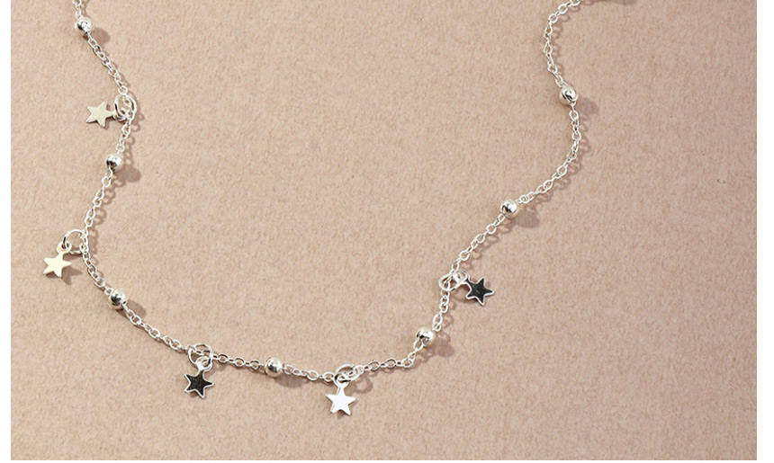 Fashion Silver Color Pentagram Pendant Round Bead Chain Necklace,Pendants