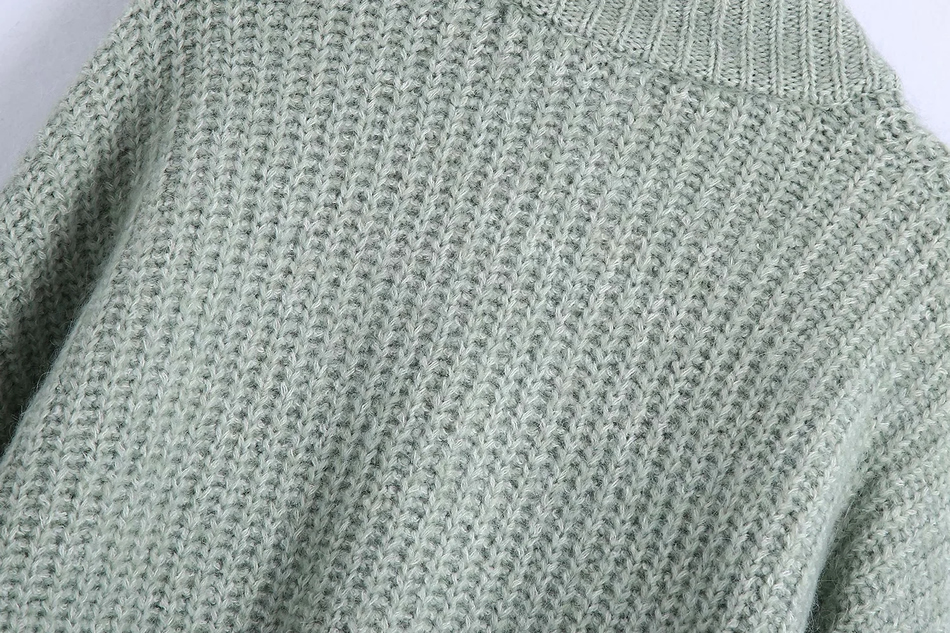 Fashion Green Large Pocket Stitching Single-breasted Knitted Jacket,Sweater
