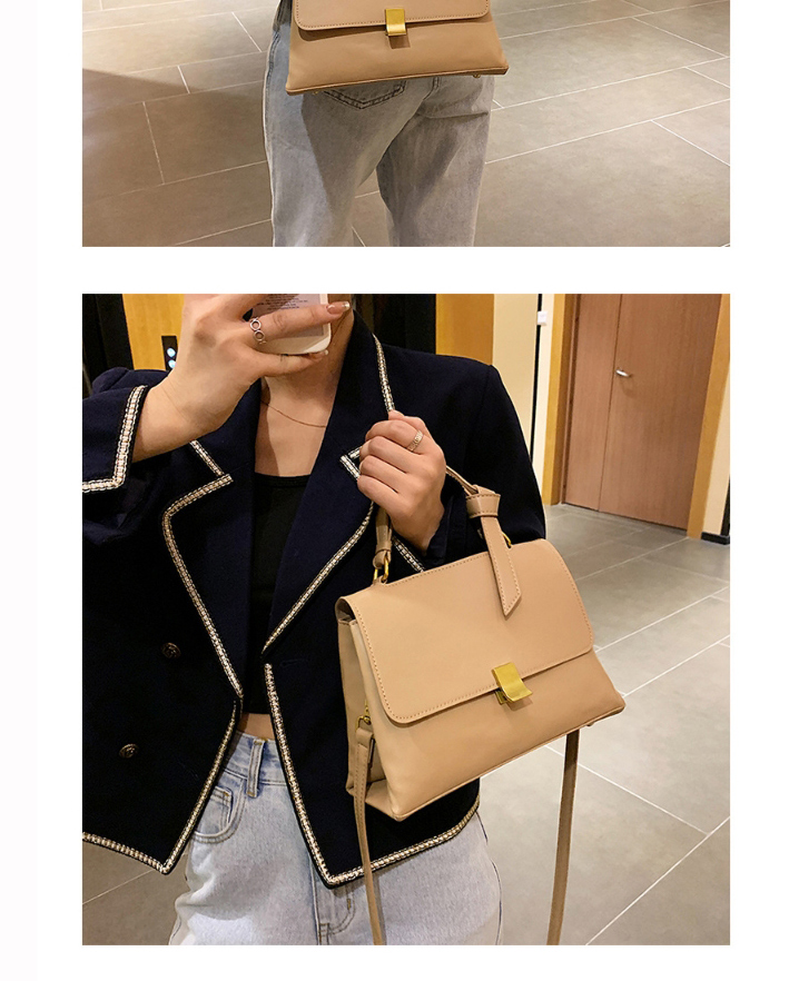Fashion Khaki Solid Color Crossbody Shoulder Bag With Lock Flap,Handbags