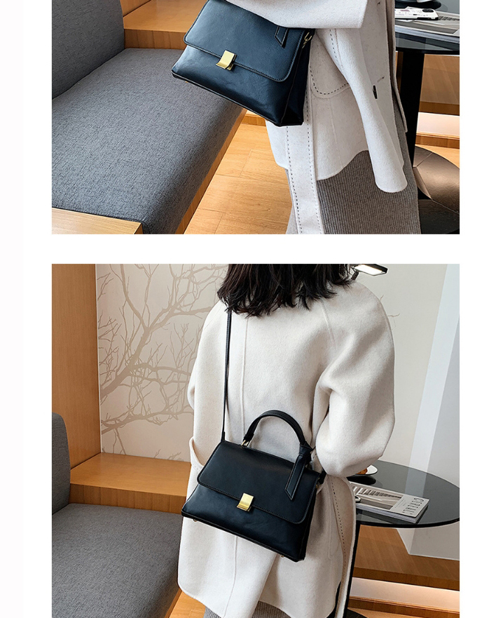 Fashion Black Lock Flap Solid Color Crossbody Shoulder Bag,Handbags