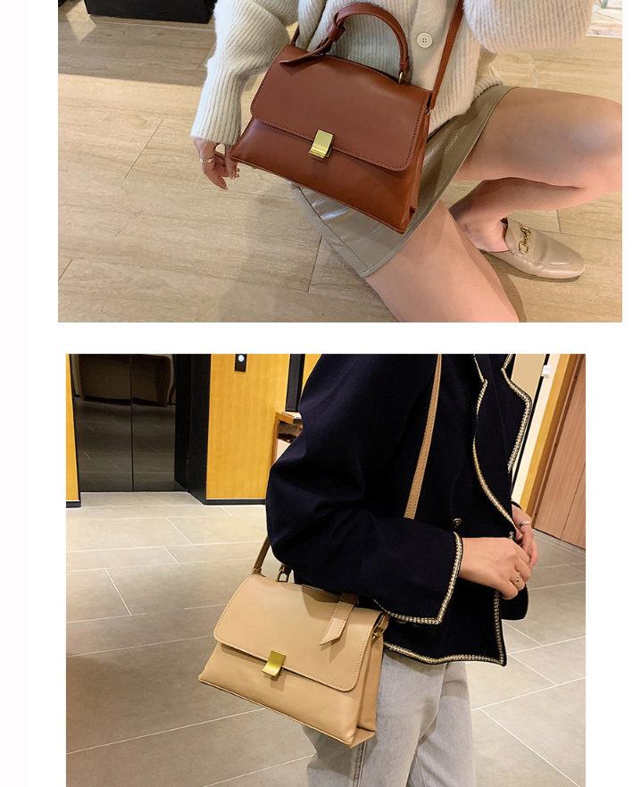 Fashion Khaki Solid Color Crossbody Shoulder Bag With Lock Flap,Handbags