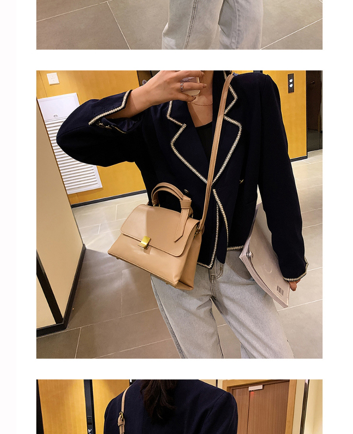 Fashion Brown Solid Color Crossbody Shoulder Bag With Lock Flap,Handbags