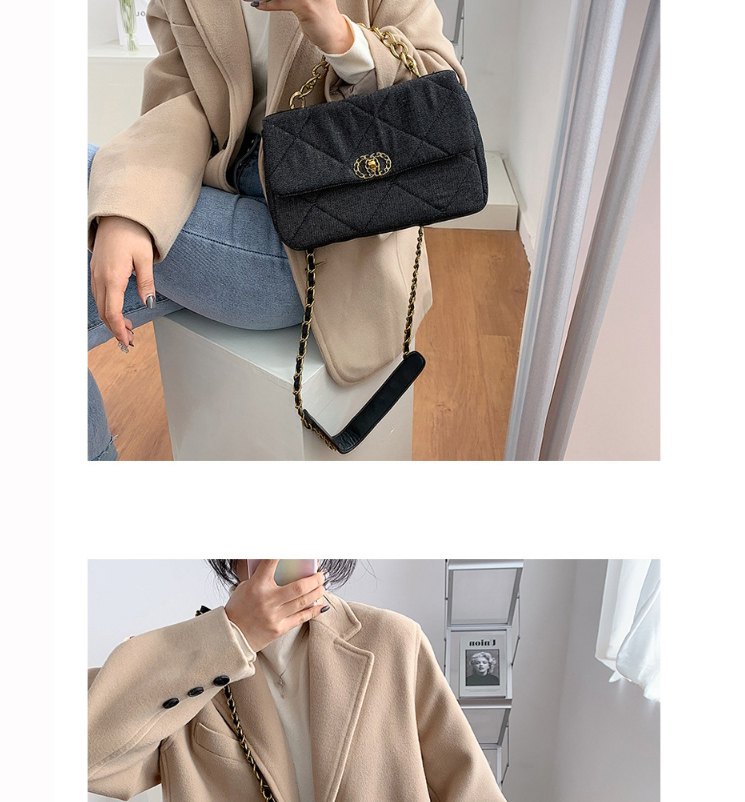 Fashion Black Chain Lock Diamond Shoulder Messenger Bag,Handbags