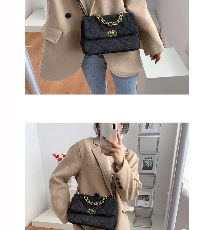 Fashion Gray Chain Lock Diamond Shoulder Messenger Bag,Handbags