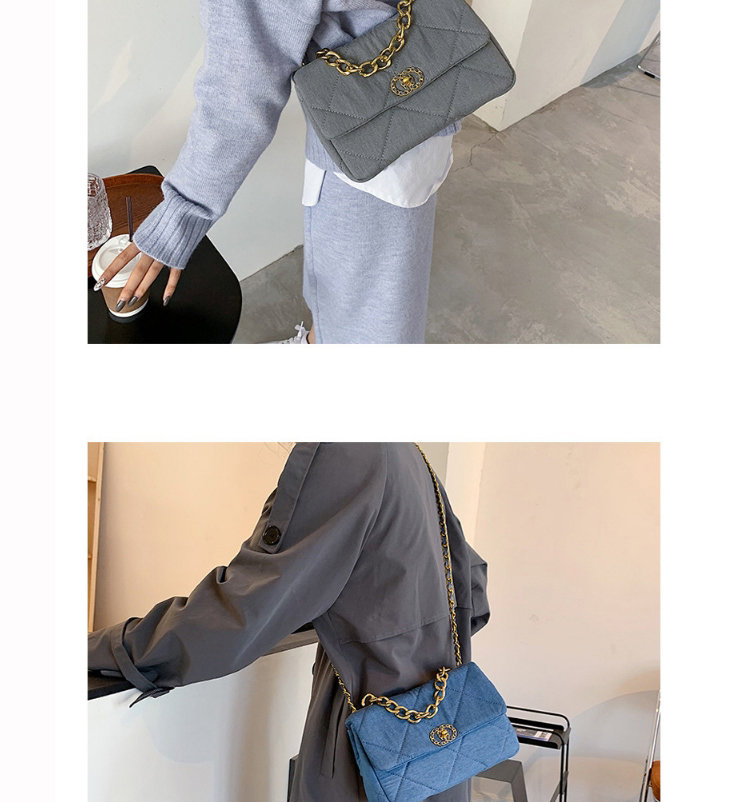 Fashion Gray Chain Lock Diamond Shoulder Messenger Bag,Handbags