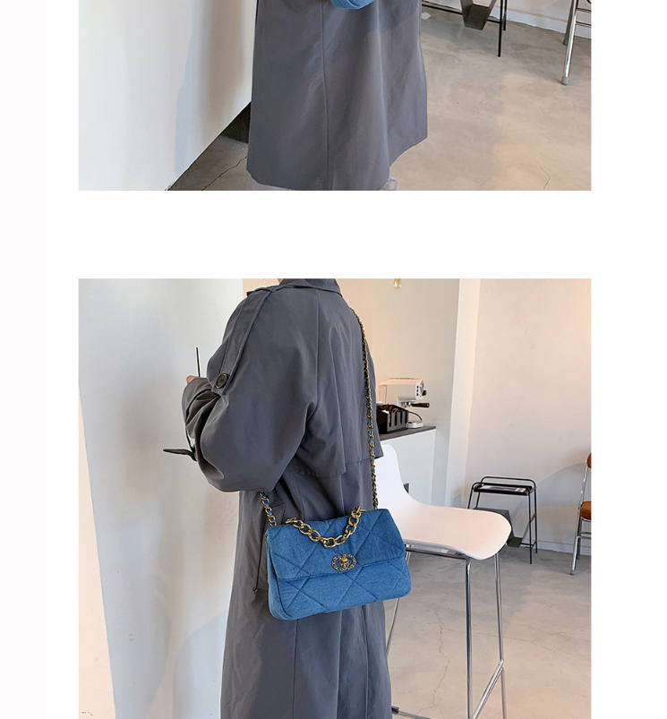 Fashion Blue Chain Lock Diamond Shoulder Messenger Bag,Handbags