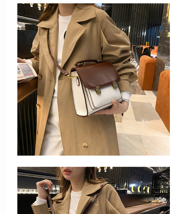 Fashion Brown Stitching Contrast Lock Double Shoulder Single Shoulder Messenger Bag,Handbags