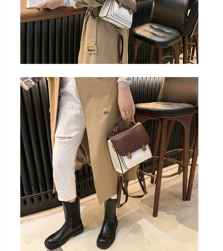 Fashion Brown Stitching Contrast Lock Double Shoulder Single Shoulder Messenger Bag,Handbags