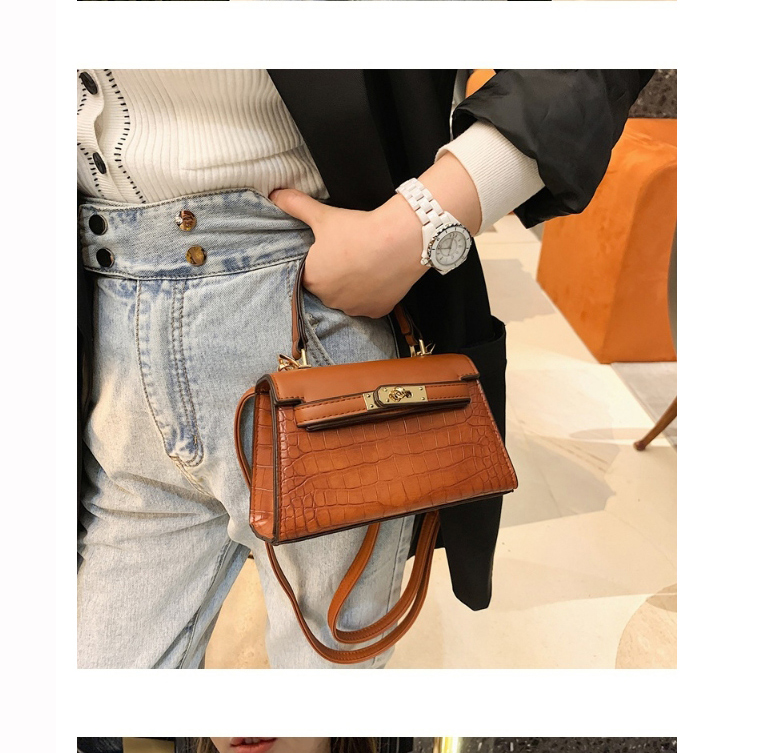 Fashion Khaki Stone Pattern Lock Diagonal Shoulder Bag,Handbags