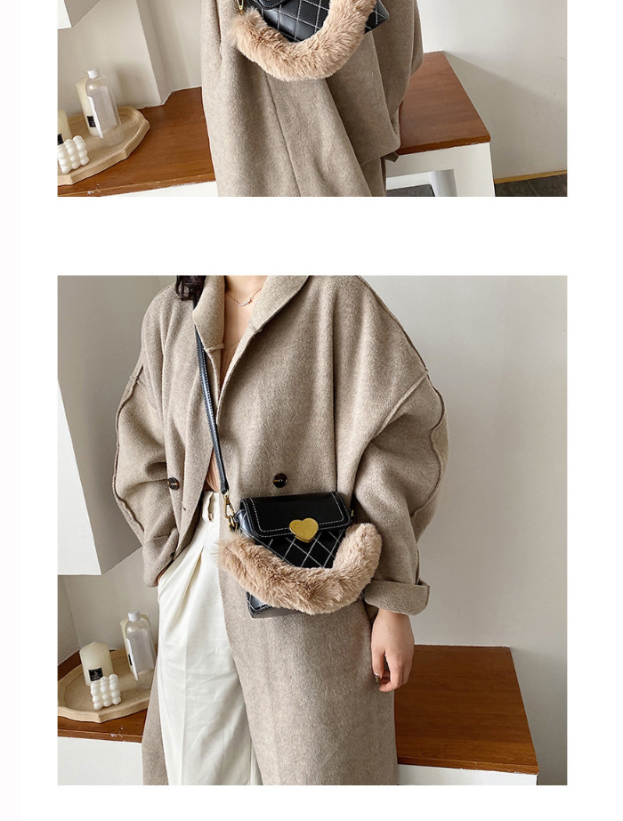 Fashion Black Embroidered Rhombus Plush Love Lock Shoulder Messenger Bag,Handbags