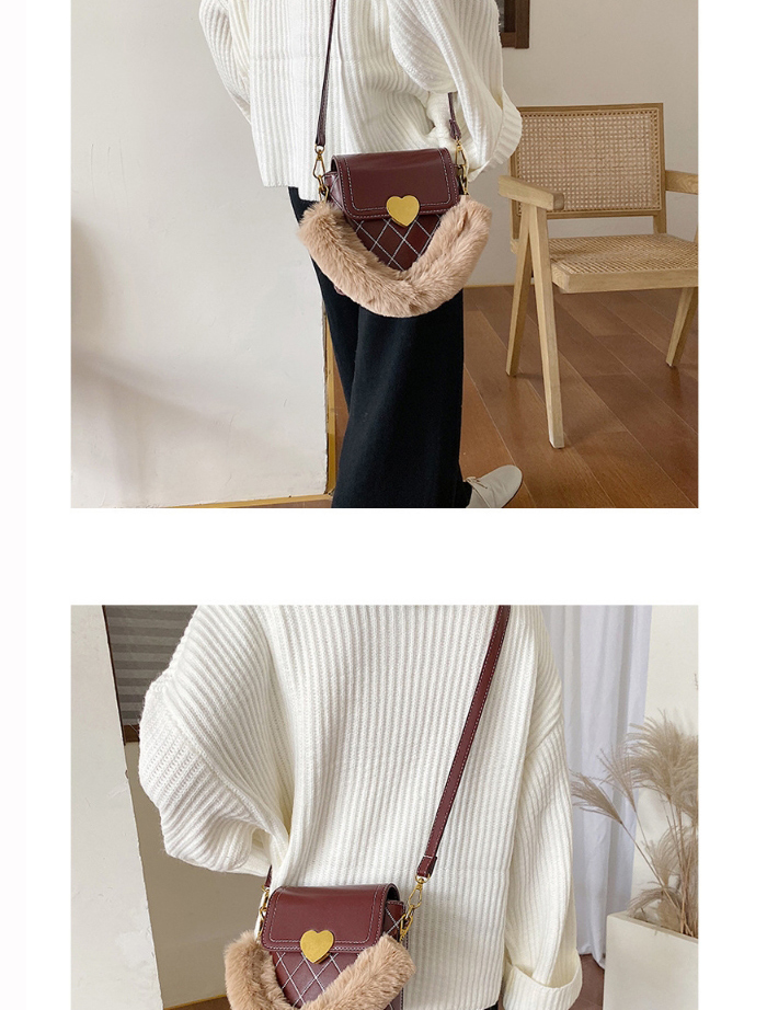 Fashion Red Wine Embroidered Rhombus Plush Love Lock Shoulder Messenger Bag,Handbags