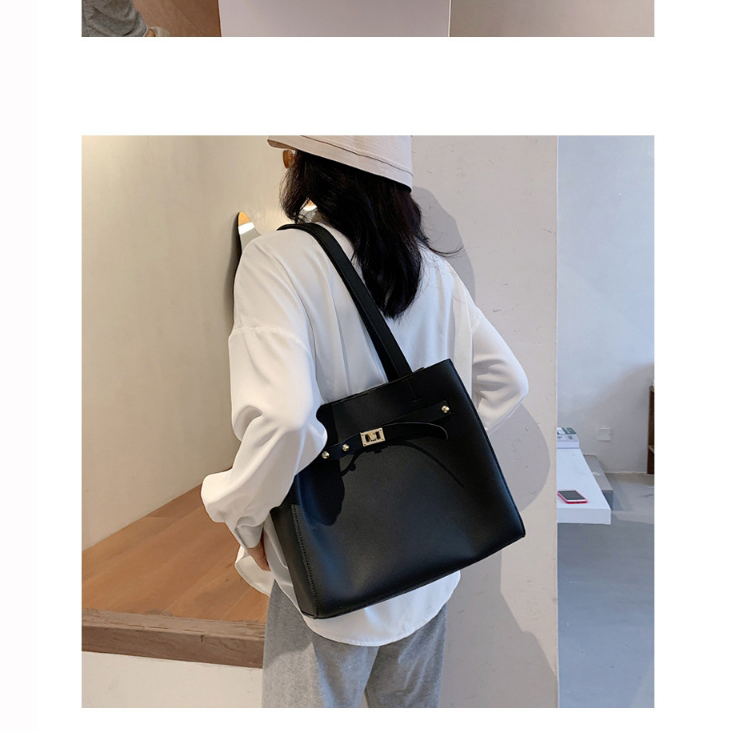 Fashion Brown Large-capacity Belt Buckle Solid Color Mother-and-child Shoulder Bag,Handbags