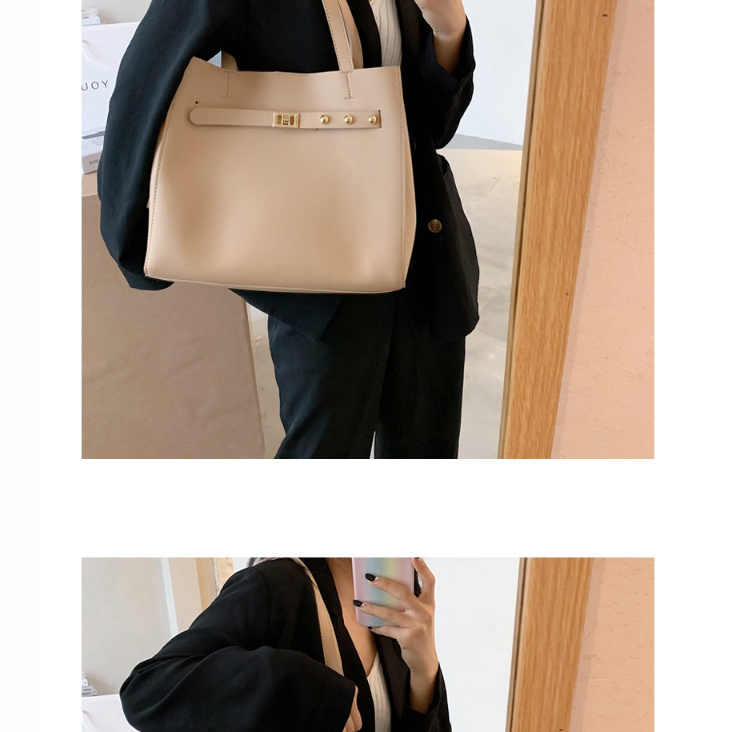 Fashion Black Large-capacity Belt Buckle Solid Color Mother-and-child Shoulder Bag,Handbags